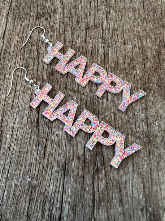 Confetti HAPPY Dangle Earrings