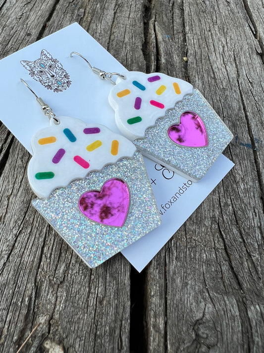 Stunning Bold Cupcake Heart Earrings