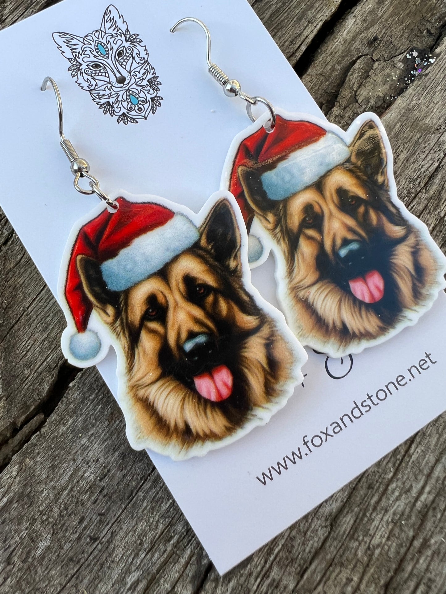 German Shepherd Santa Hat Dog Earrings
