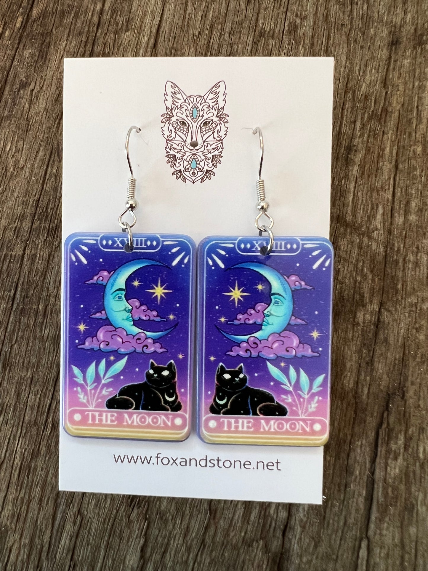 The Moon and Black Cat Earrings