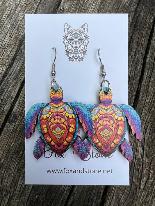 Pretty Lux Wood Turtle Earrings