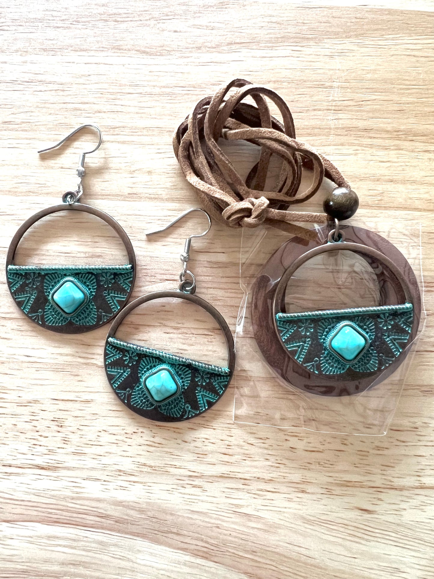 Boho Round Pendant Earring Set