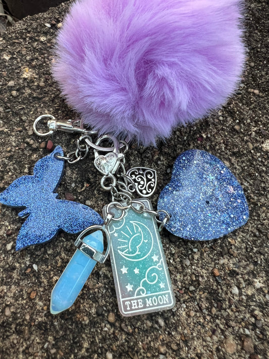 Glitter Heart + Opalite Gemstone Keyring