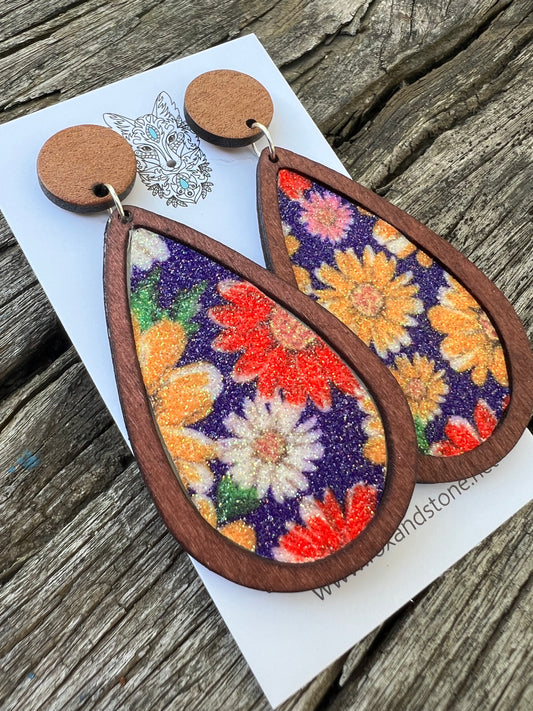 Petra Vibrant Flower wood Earrings