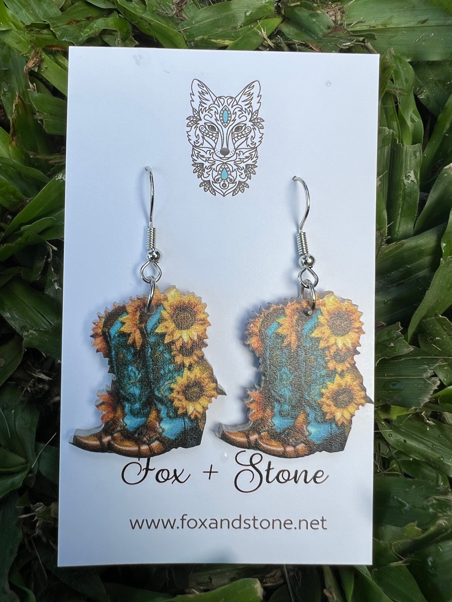 Western Sunflower Boots Earrings