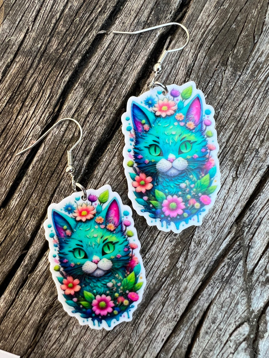 Stunning Colourful Cat Earrings