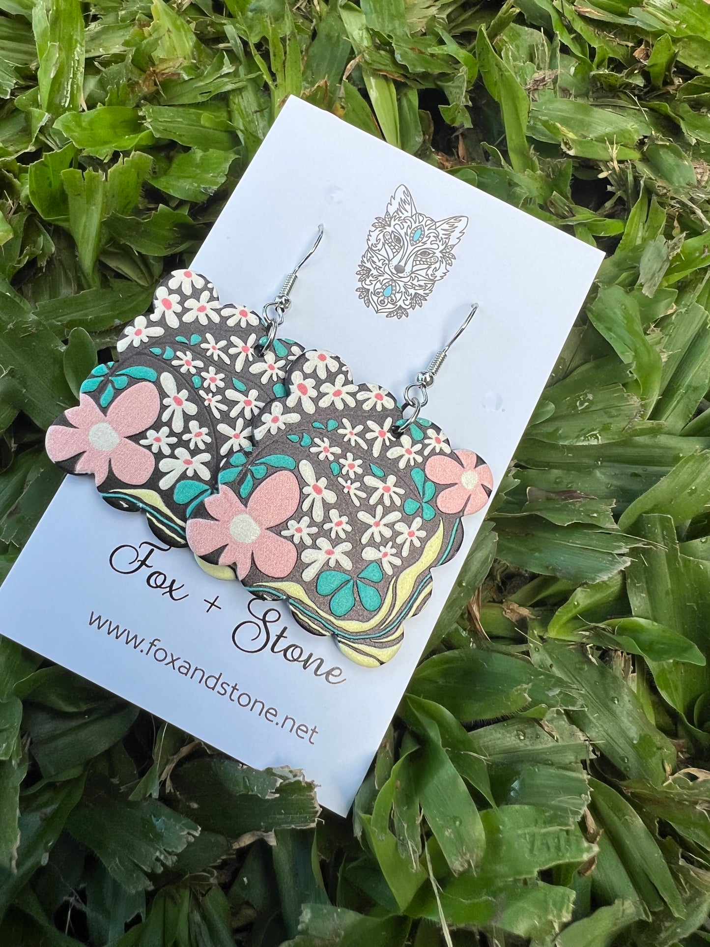 Black Pink Jaycinta Flower Earrings