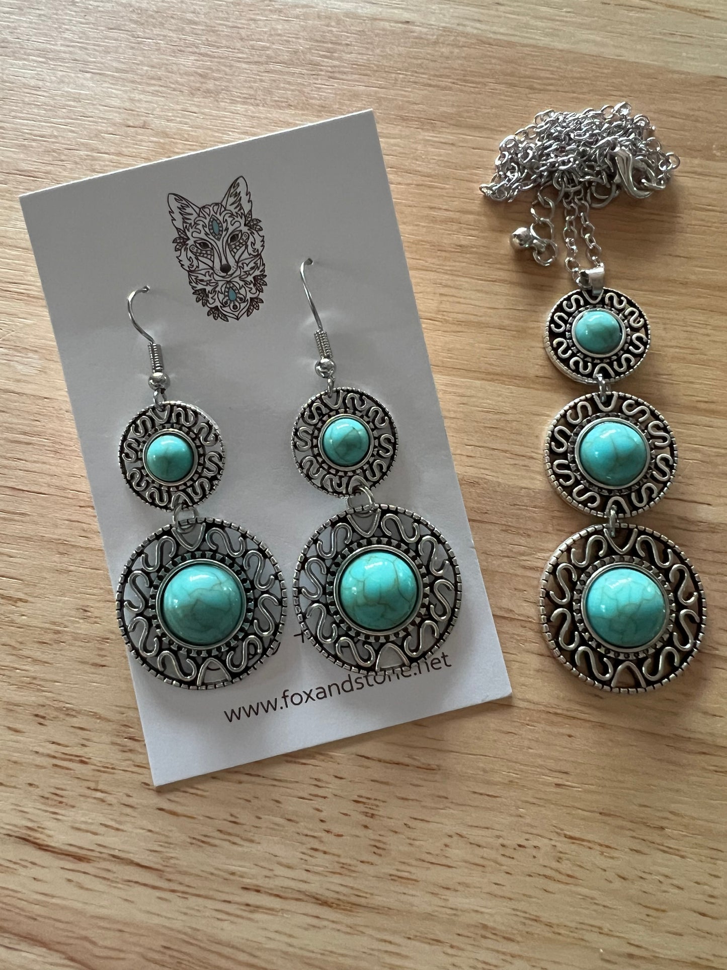 Turquoise Layer Pendant Earring Set