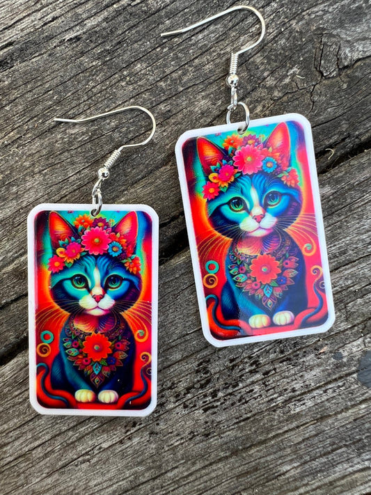 Vibrant Beautiful Cat Earrings