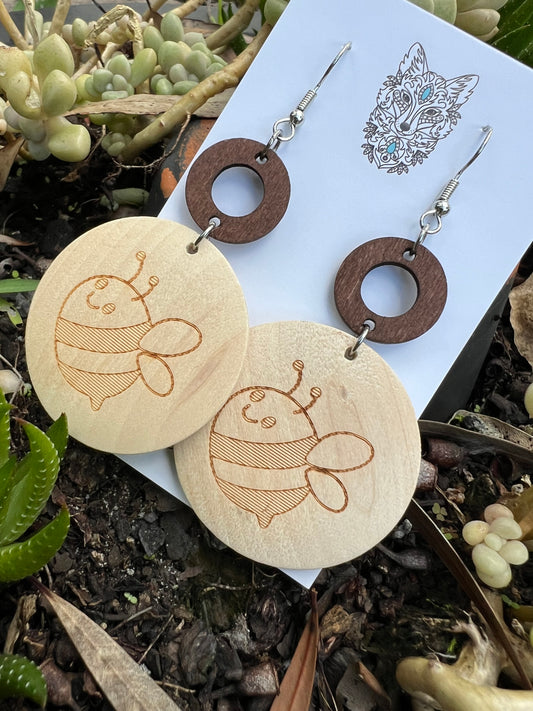Busy Bee Dangle Wood Earrings