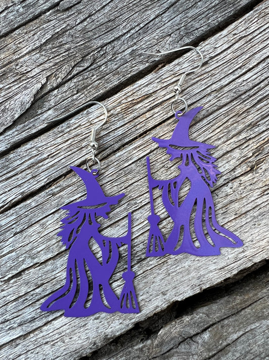 Trick or Treat Purple Witch Earrings