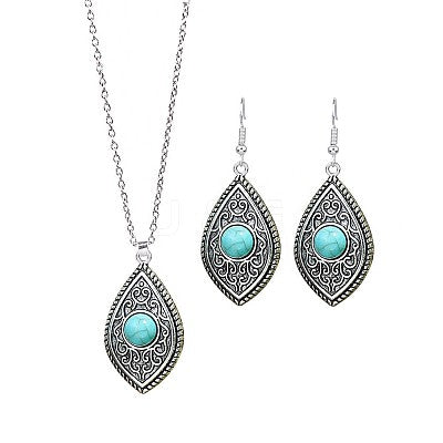 Turquoise Oval Pendant Earring Set