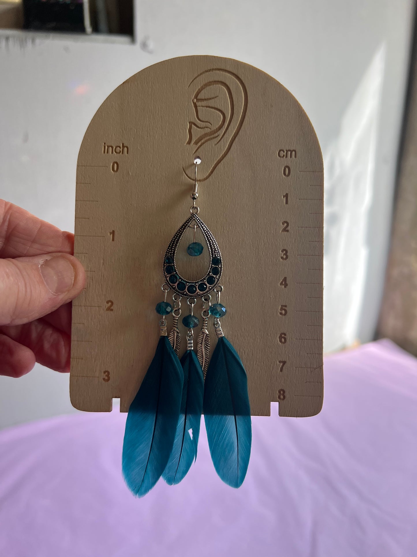 Teal Feather Earrings