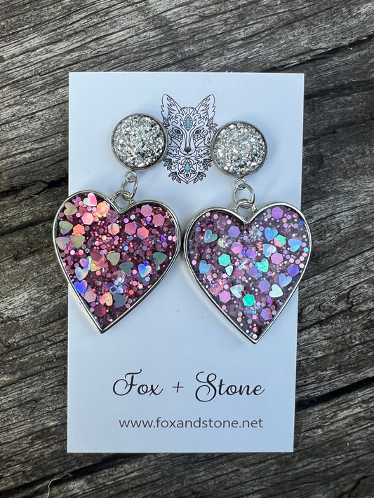 Heart Glitter Stud Statement Earrings