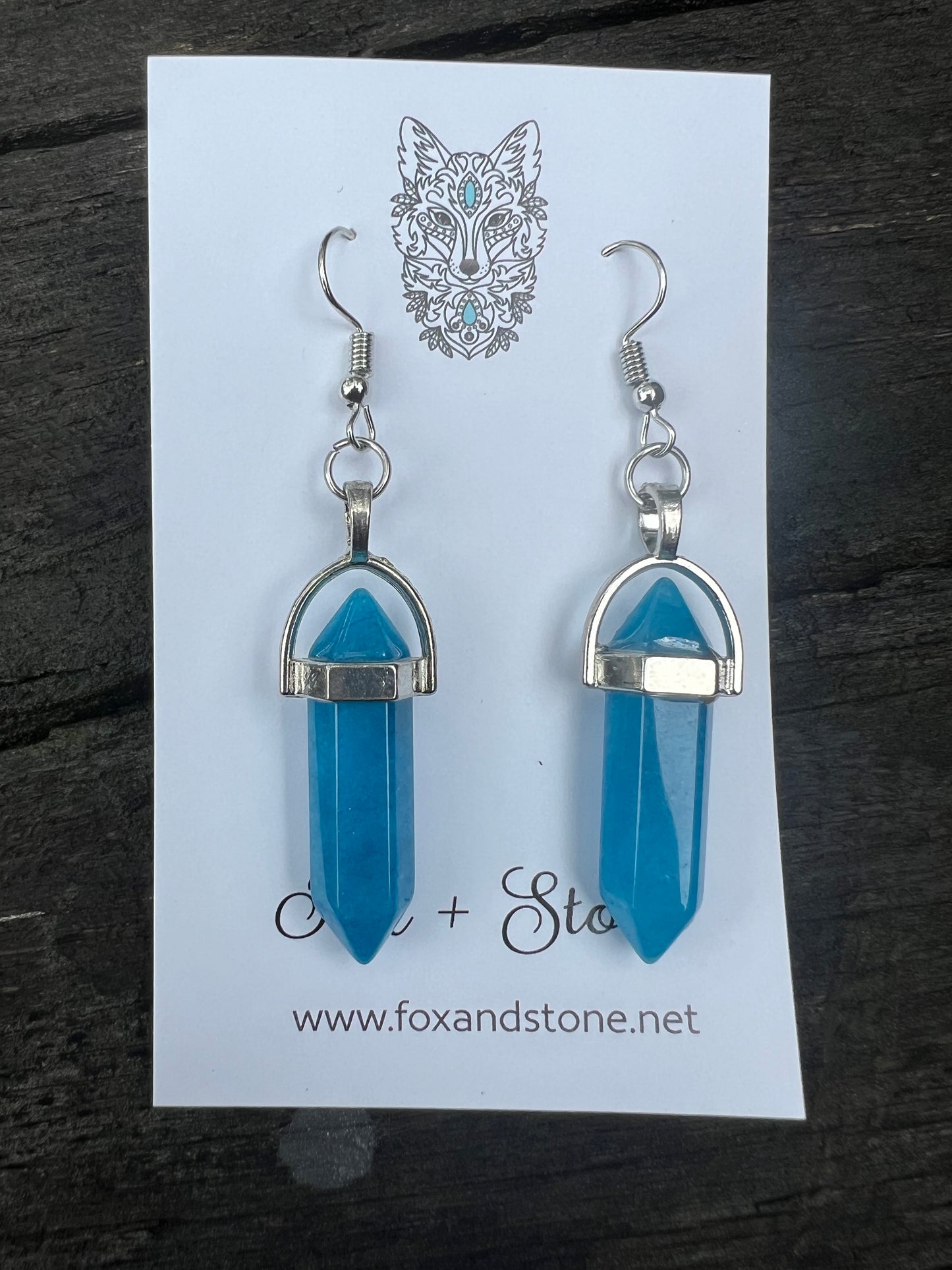 Blue Agate Gemstone Bullet Point Earrings