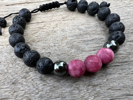 Deep Mulberry Jasper Lava Hematite Gemstone Bracelet