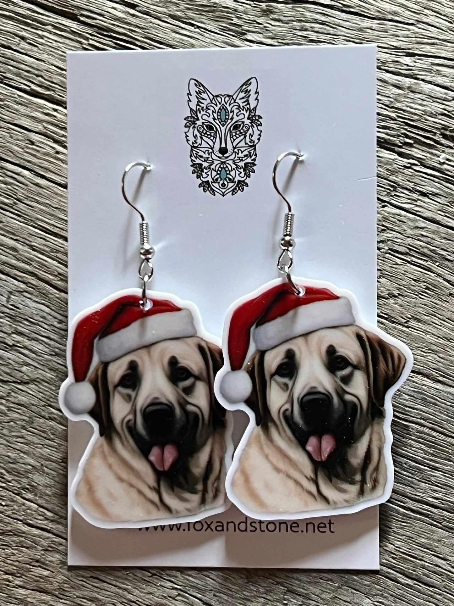 Anatolian Shepard Santa Hat Dog Earrings
