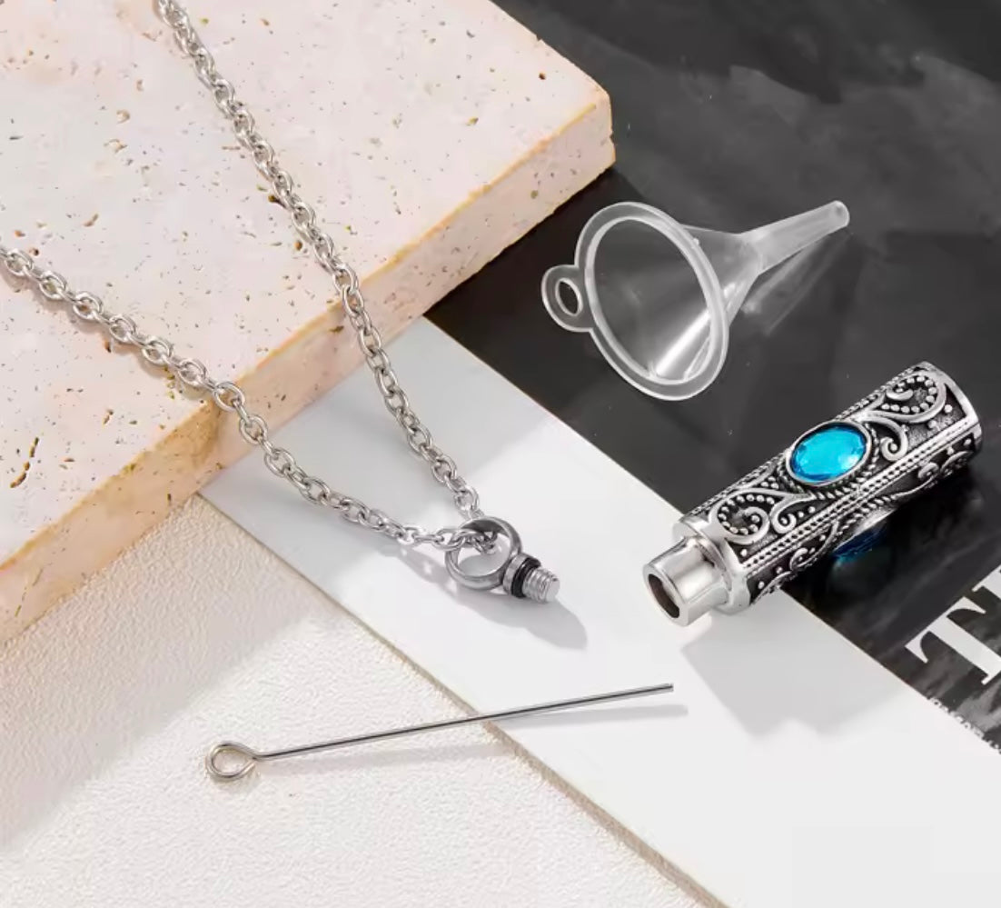 Ashes Keepsake Pendant Stainless Steel Purple Stones