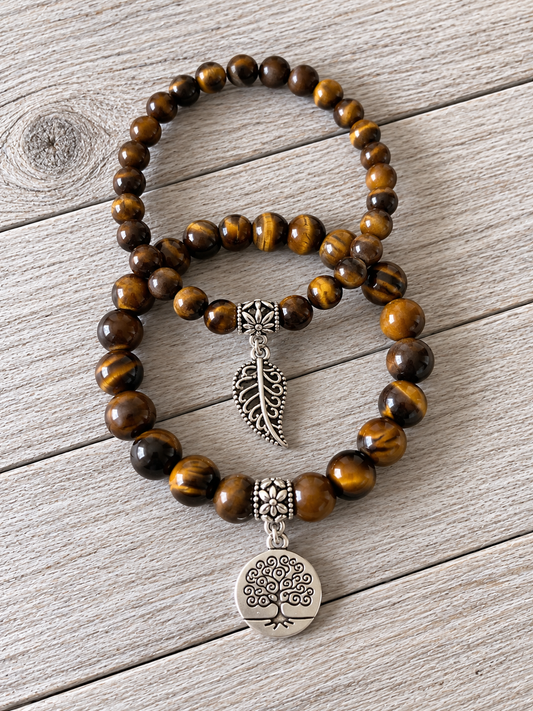 Tigers Eye Double Natural Stone Bracelets Silver