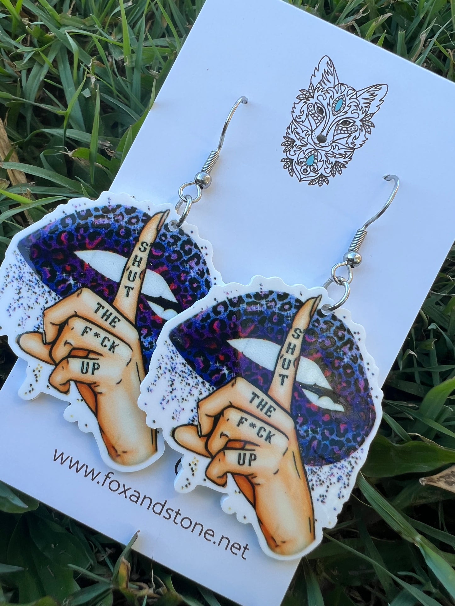 Shut The F#ck Up Purple Kiss Earrings