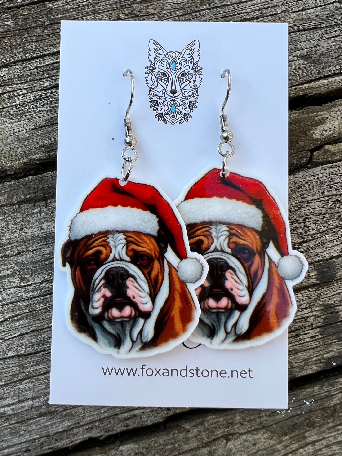 Bulldog Santa Hat Dog Earrings