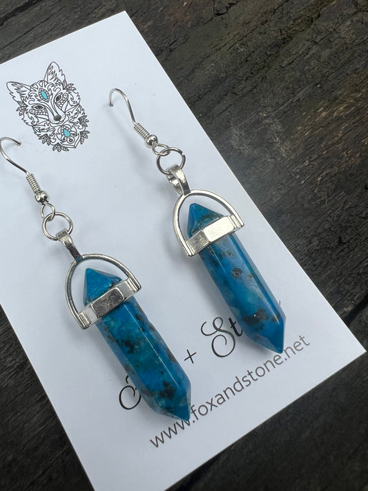 Chrysocolla Gemstone Bullet Point Earrings