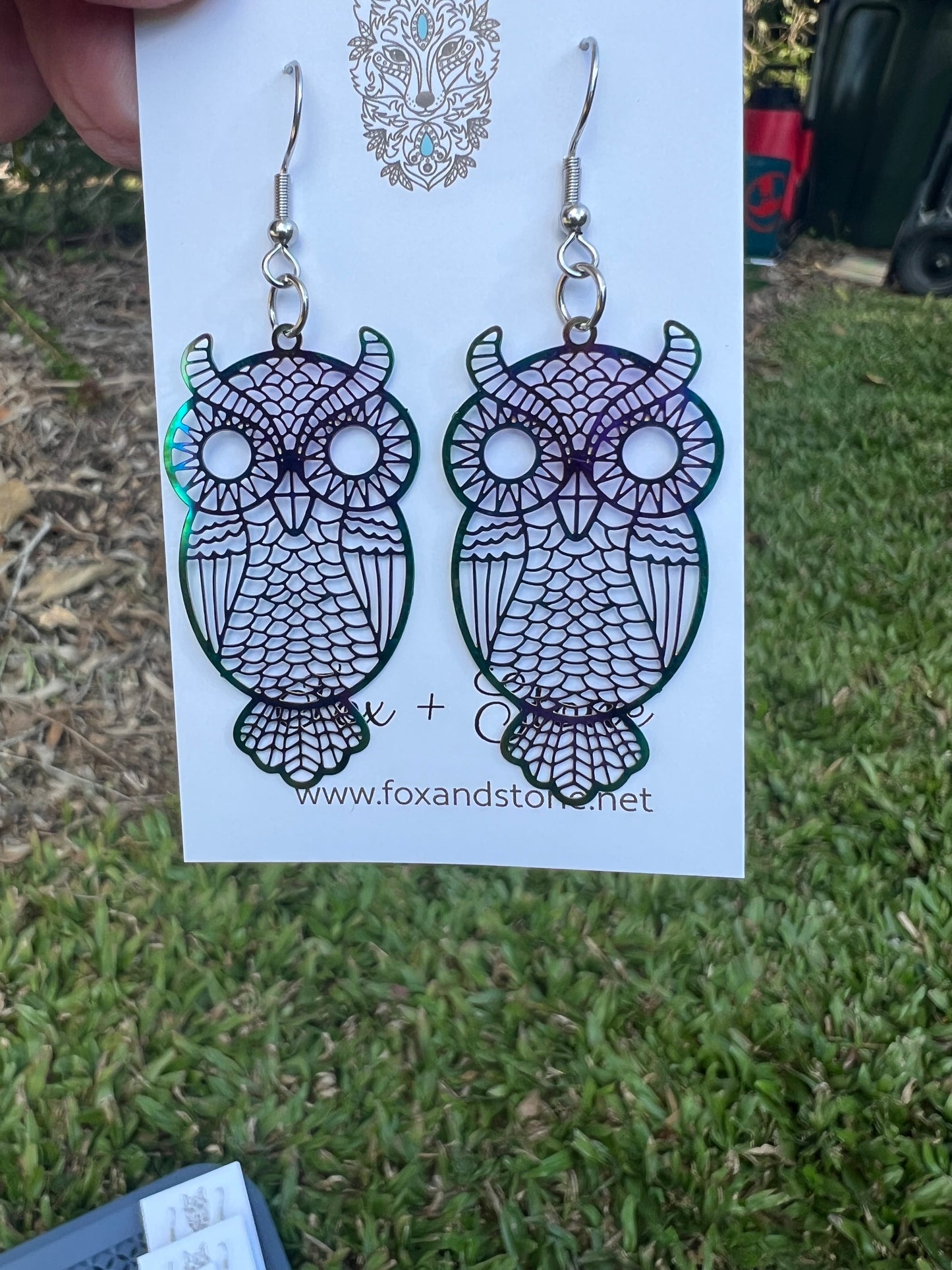 Owls Iridescent Filigree Earrings
