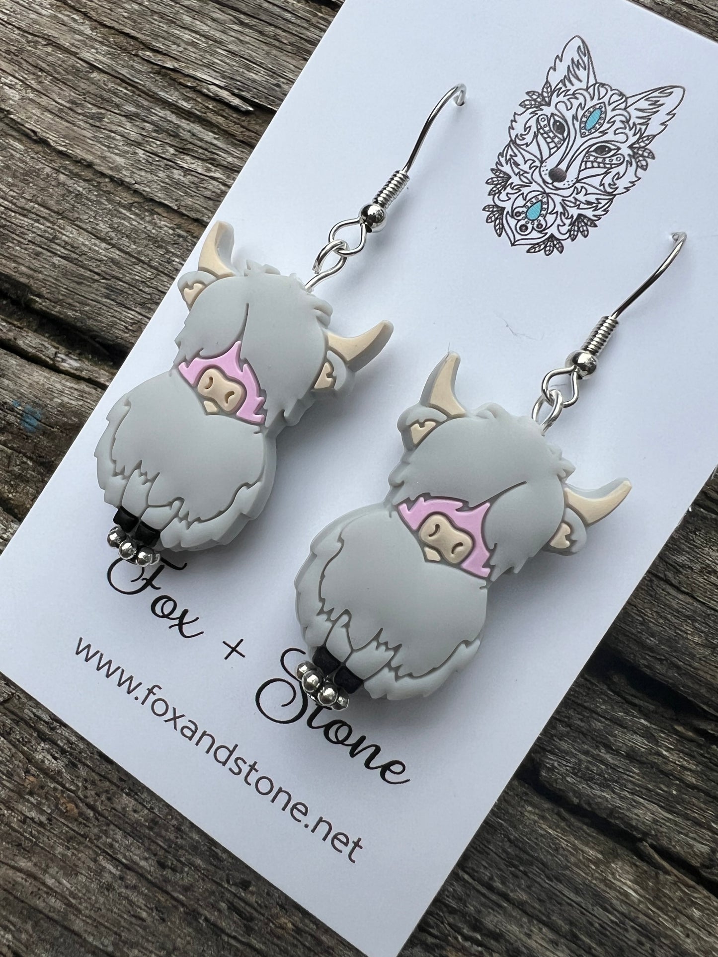 Super Cute Grey Highland Cow Earrings