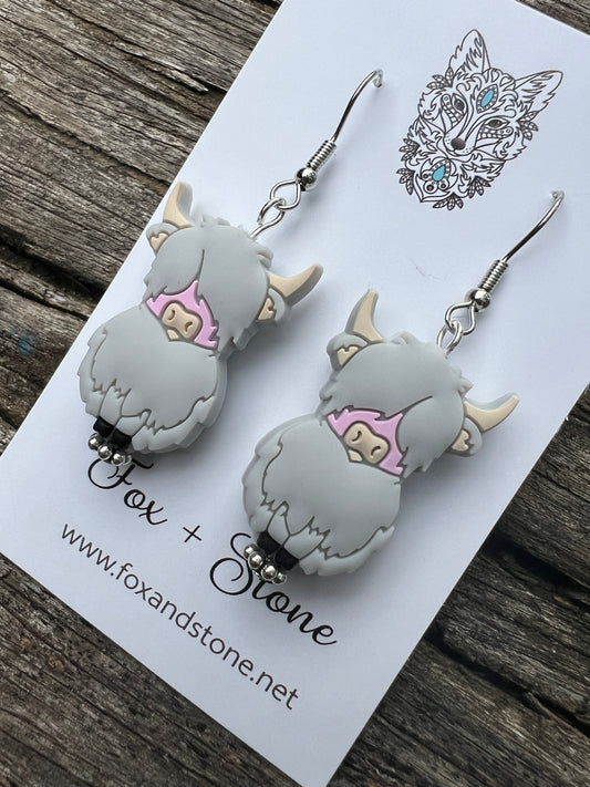 Super Cute Grey Highland Cow Earrings