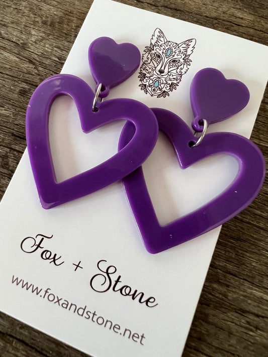 Heart To Heart Purple Earrings