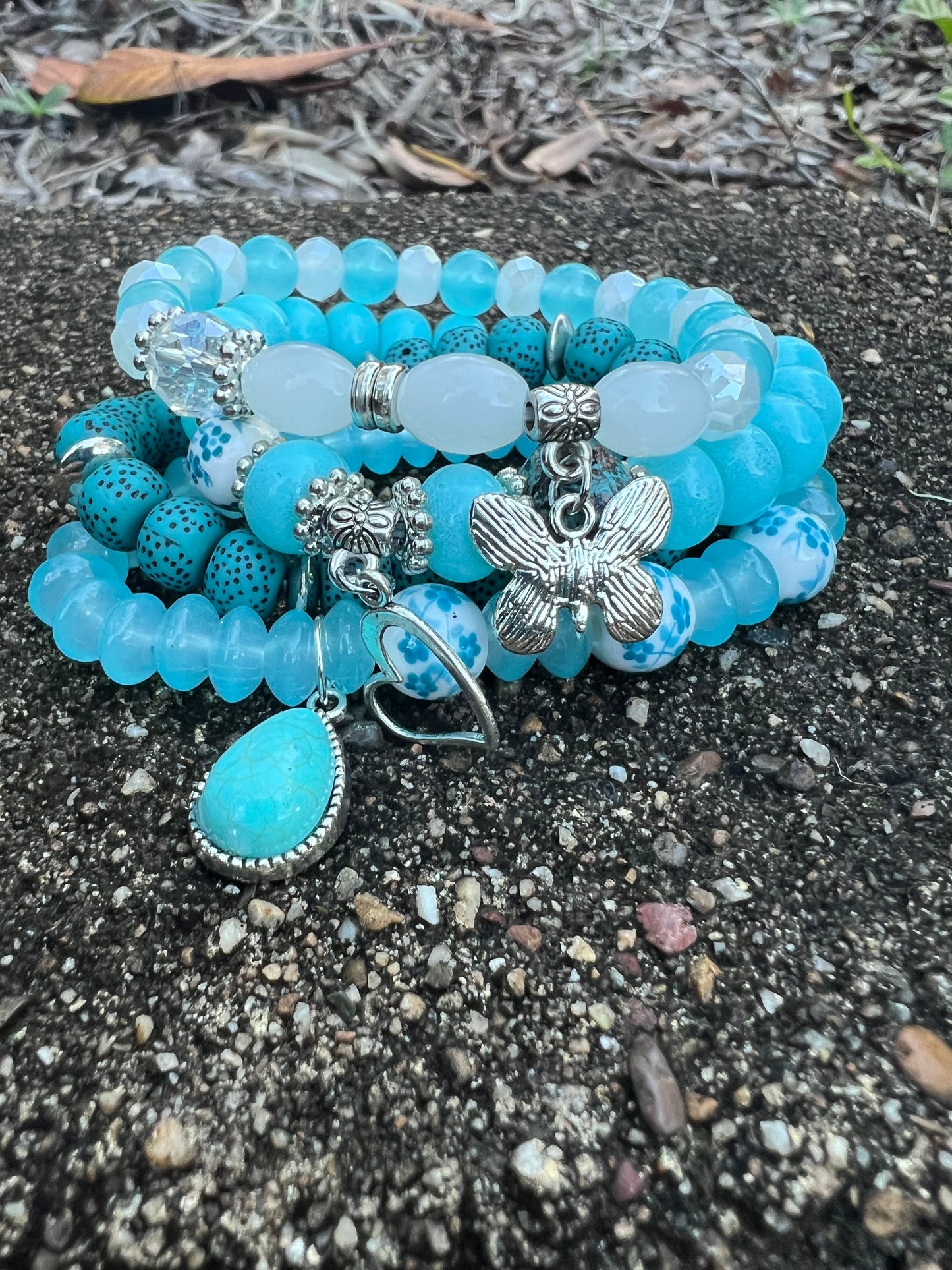 Aquamarine Beaded Bracelet Stack