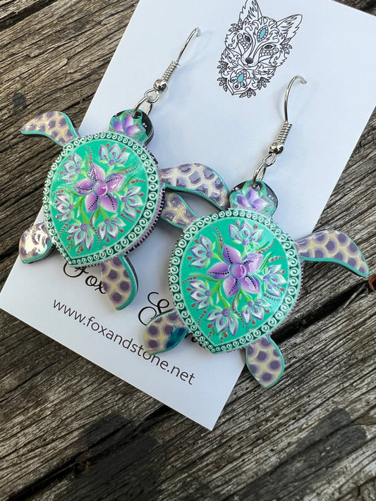 Pretty Floral Turtle Earrings