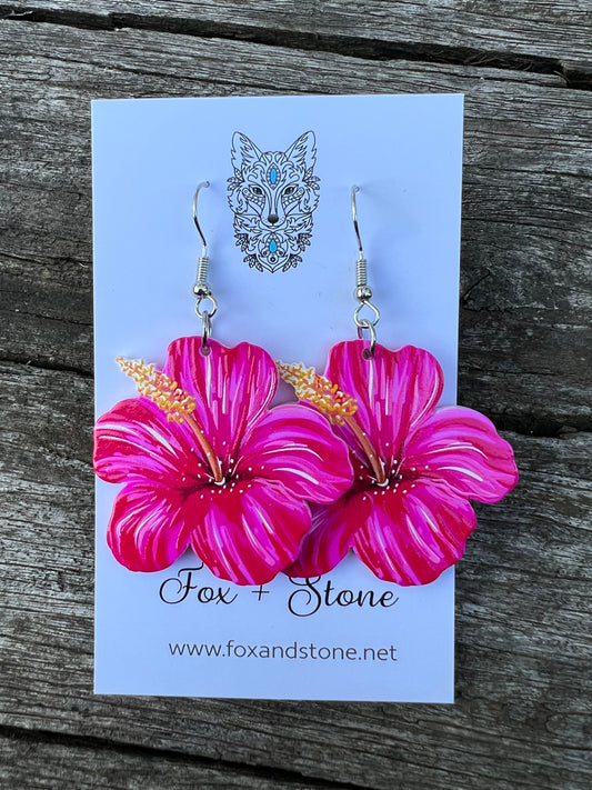 Beautiful Pink Hibiscus Earrings