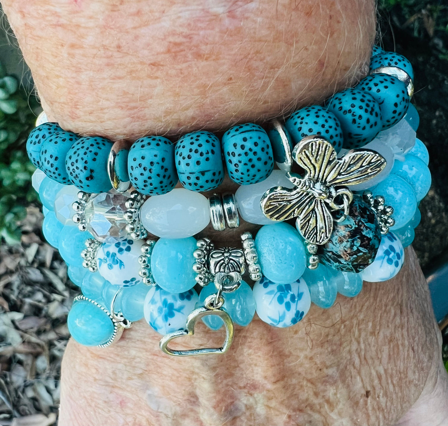 Aquamarine Beaded Bracelet Stack
