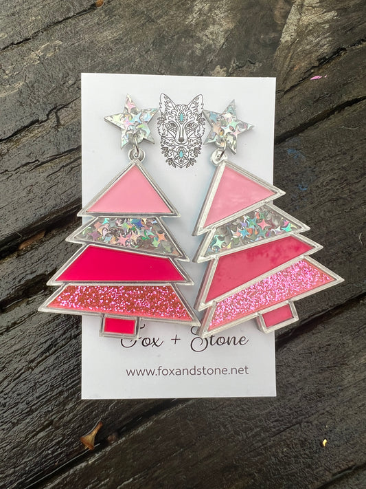 Stunning Xmas Tree Earrings Pink