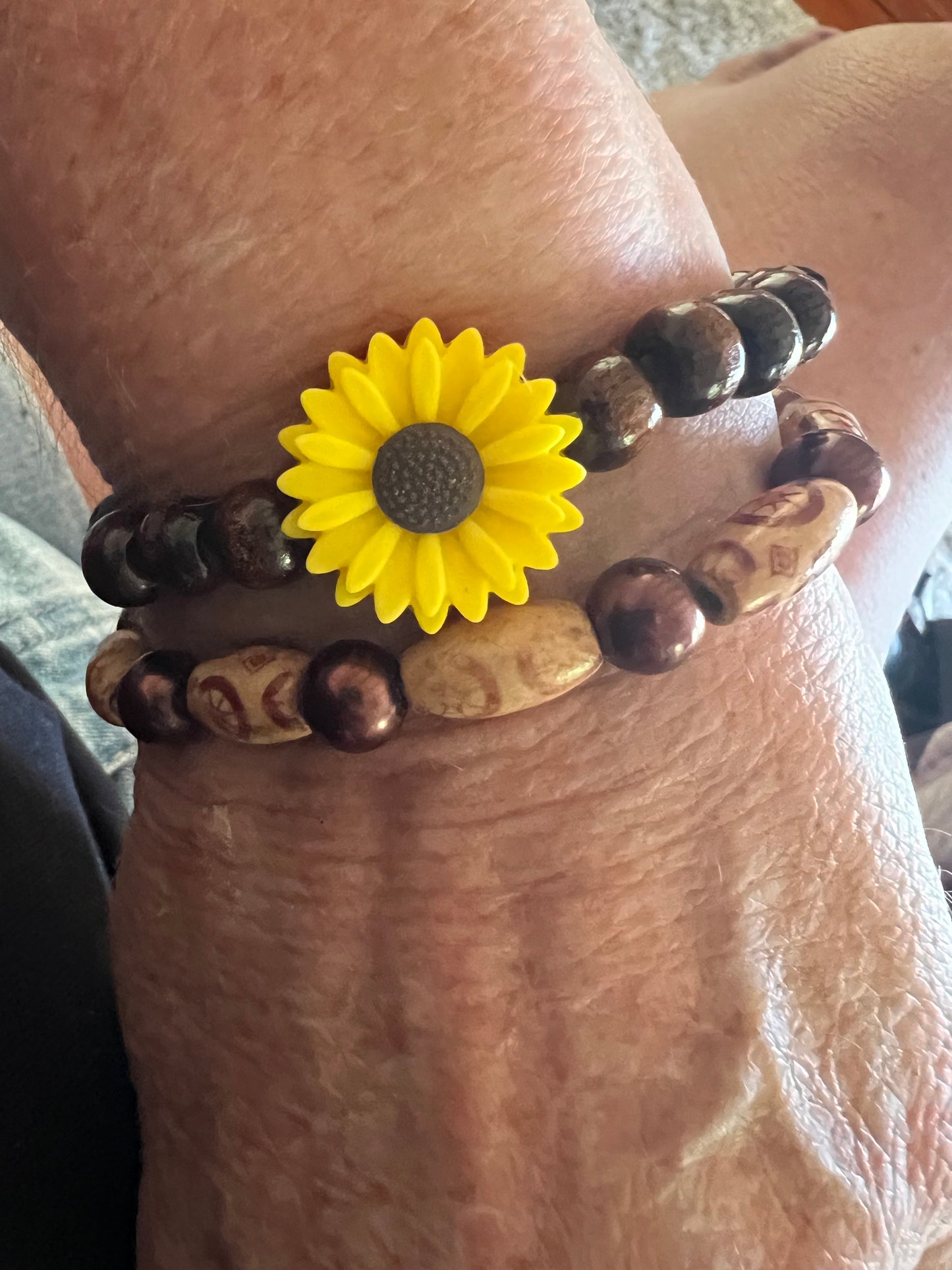 Sunflower Natural Wood Stack Bracelet
