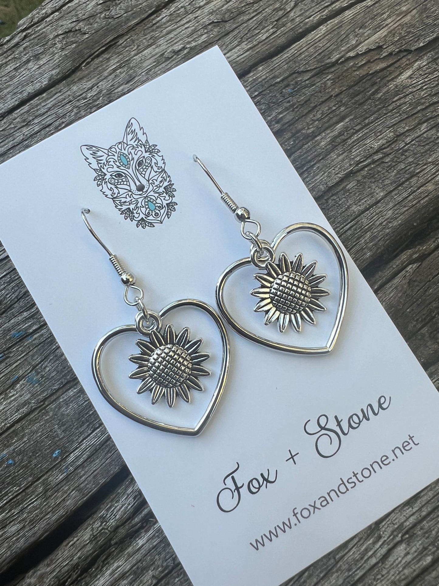 Sunflower Love Silver Hearts Dangles