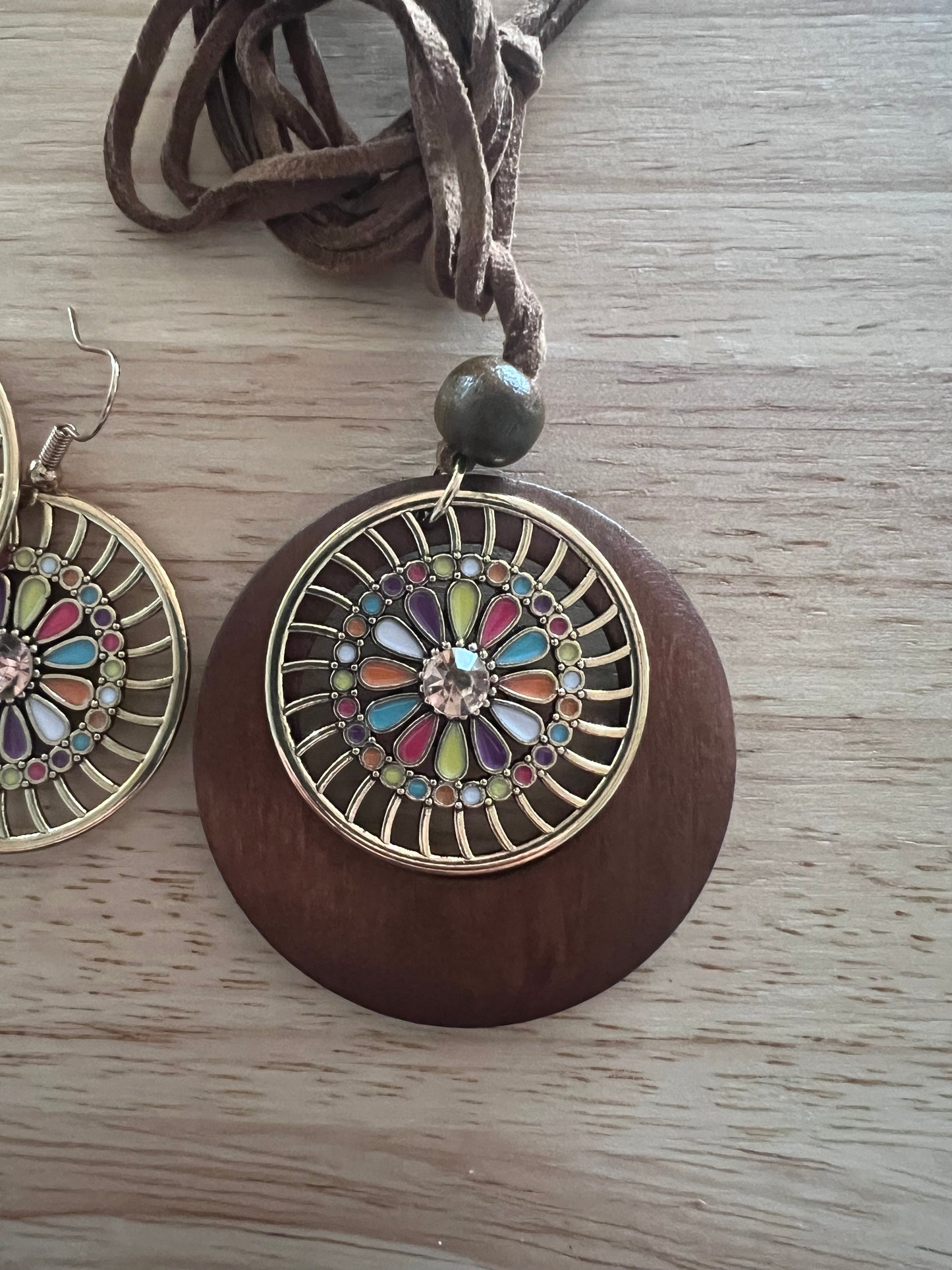 Gold Flower Pendant Earring Set