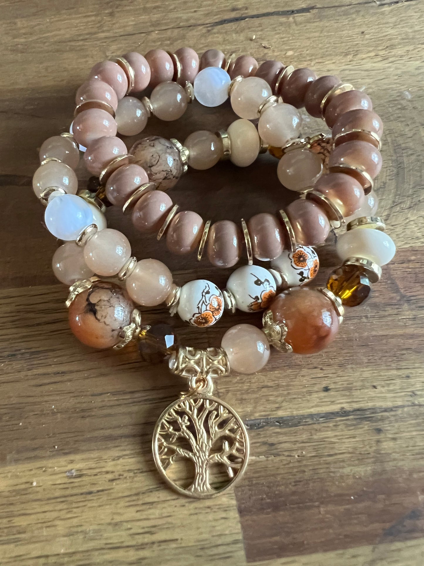 Earthy Floral Beaded Bracelet Stack