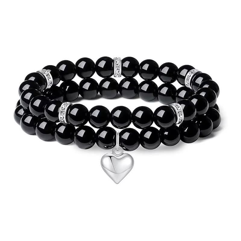 Onyx Heart Charm Double Bracelets