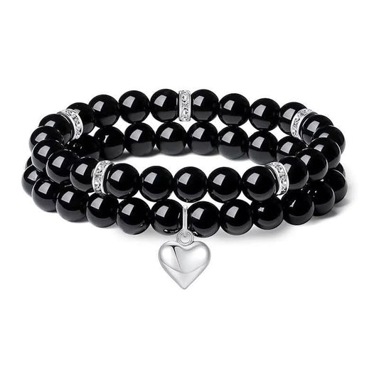 Onyx Heart Charm Double Bracelets
