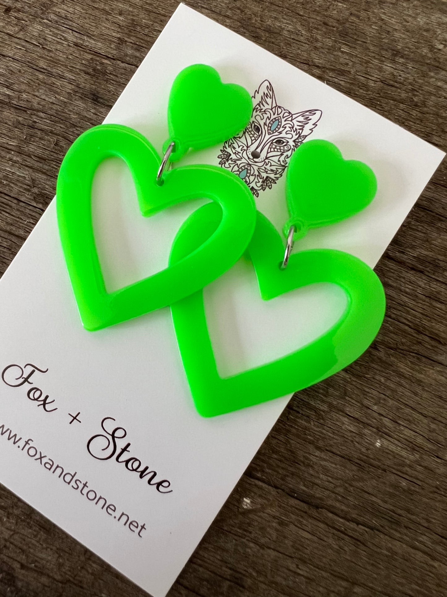 Heart To Heart Fluro Green Earrings