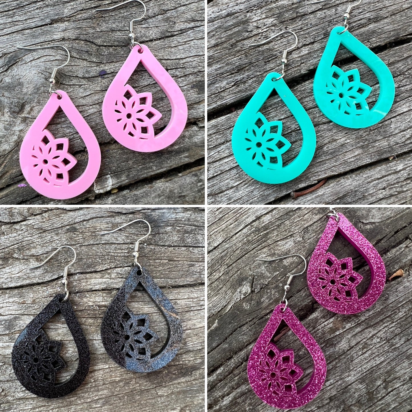 Black Mandala Meadow Matt Glitter Earrings