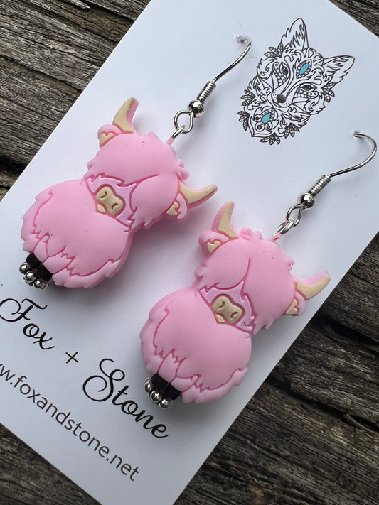 Super Cute Pink Highland Cow Earrings