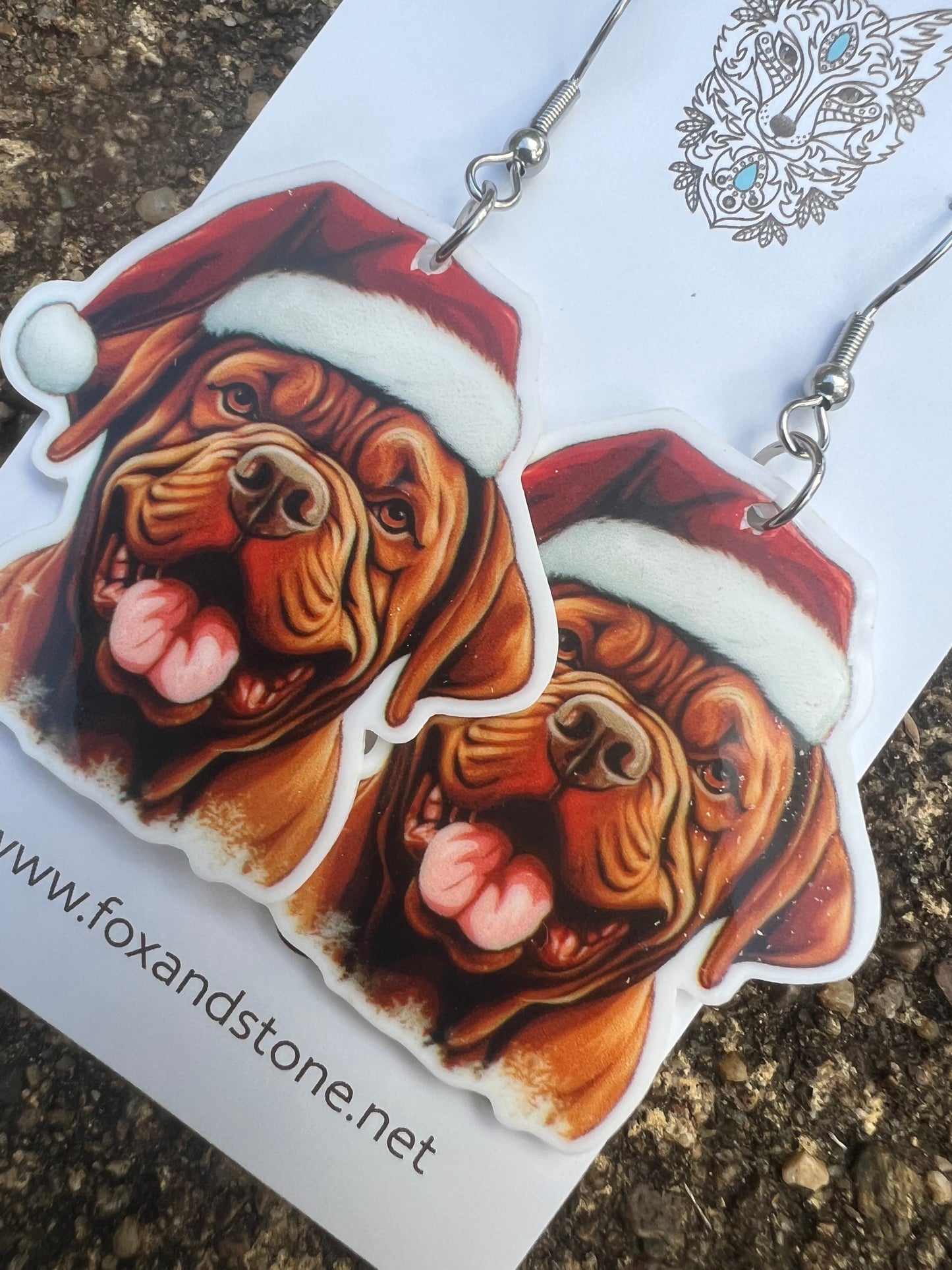 Dogues De Bordeaux Smile Santa Hat Dog Earrings