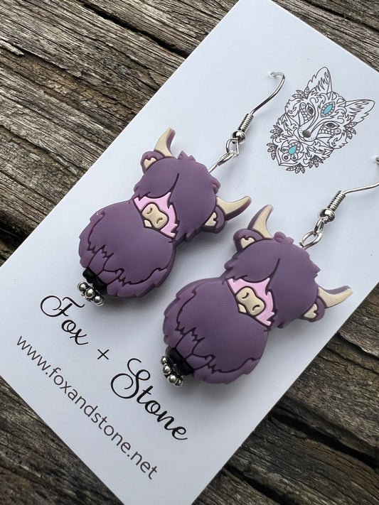 Super Cute Purple Highland Cow Earrings