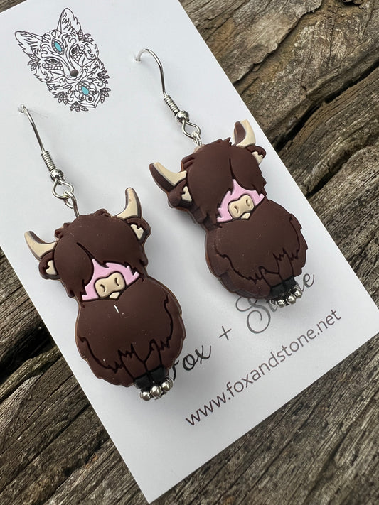 Super Cute Dark Highland Cow Earrings