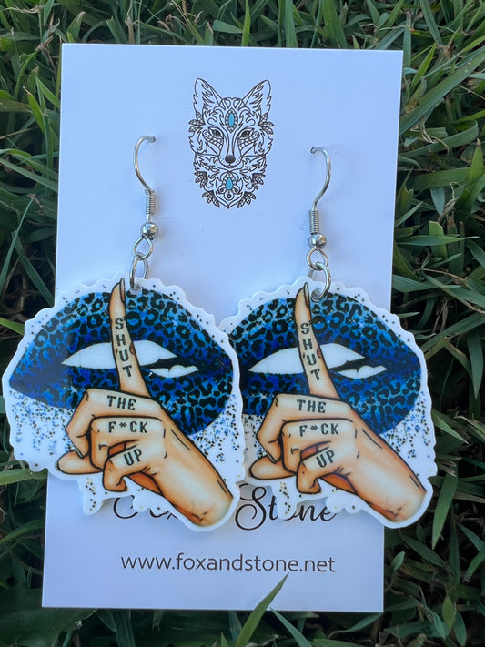 Shut The F#ck Up Deep Blue Leopard Earrings