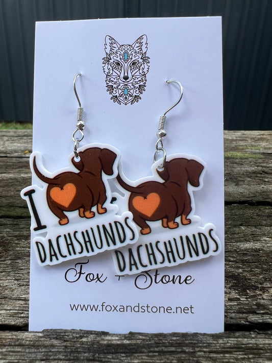 I Love Dachshunds Earrings