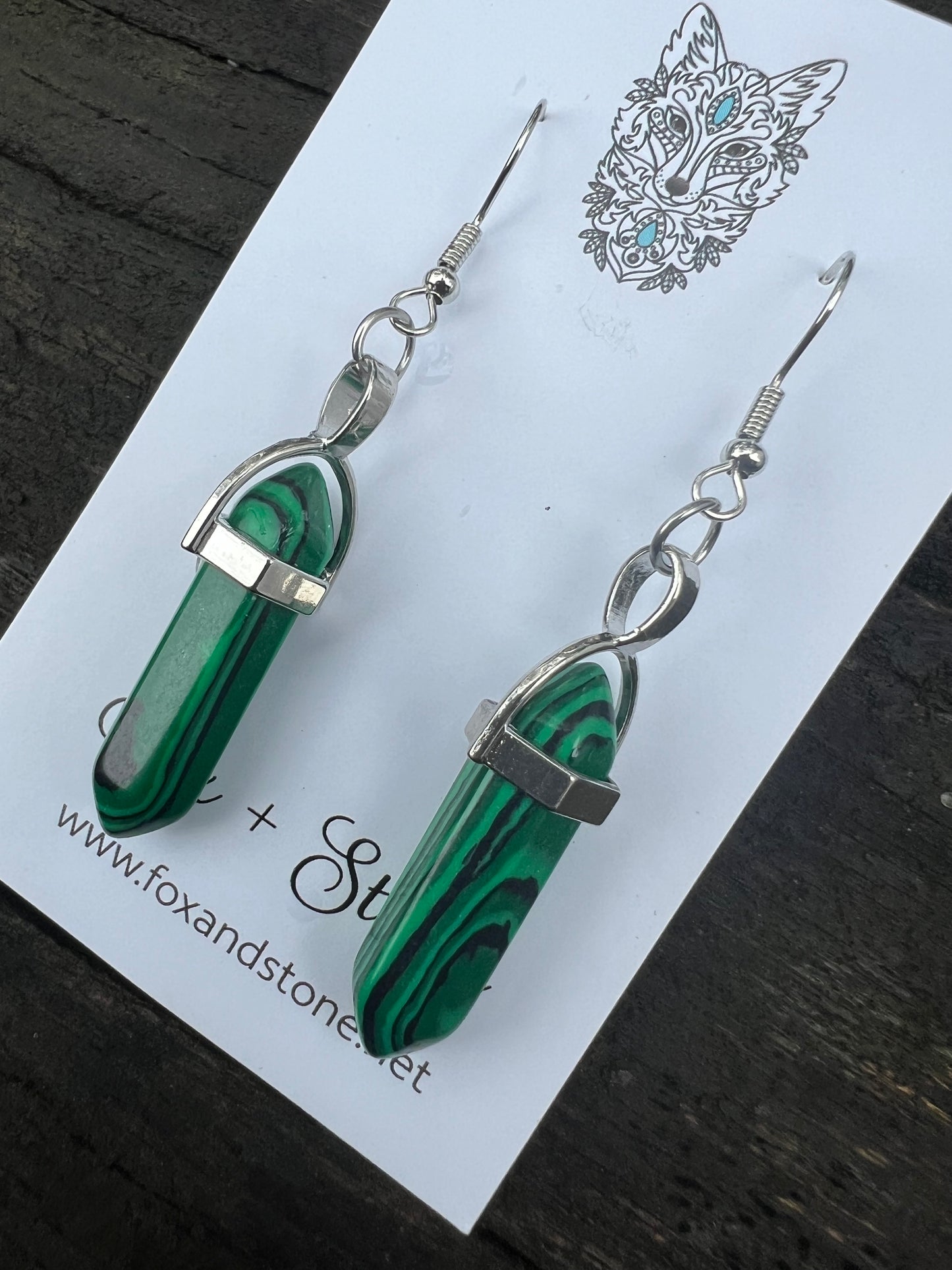 Malachite Gemstone Bullet Point Earrings